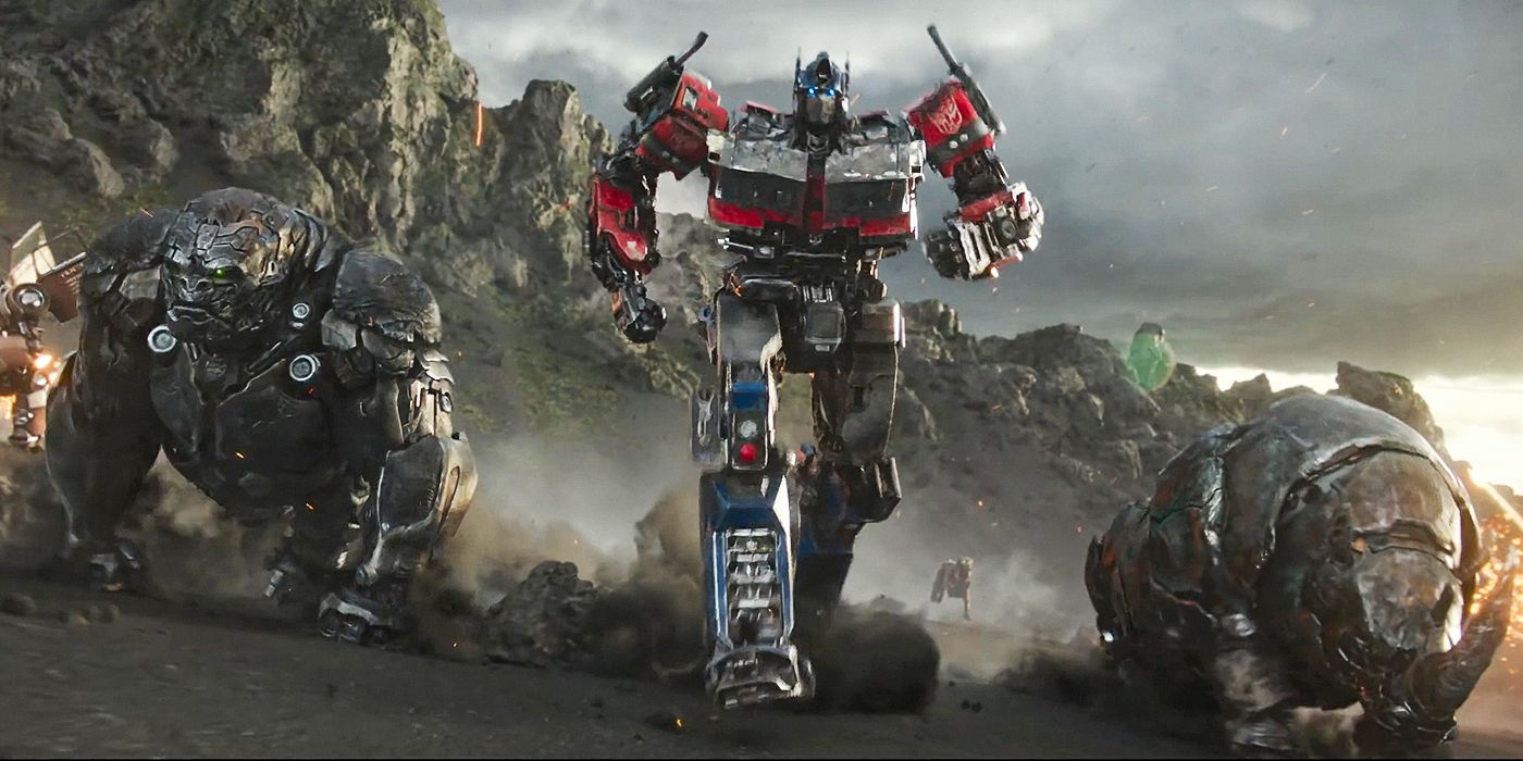 Optimus Primal, Optimus Prime, and Rhinox in 'Transformers: Rise of the Beasts'