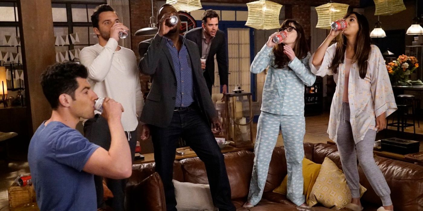 The cast of New Girl play the True American drinking game in New Girl