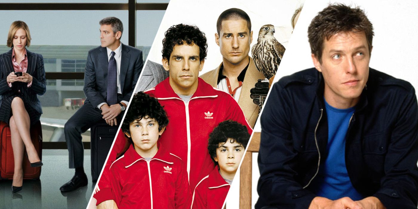 Split image showing characters from Up in the Air, The Royal Tenenbaums, and About a Boy