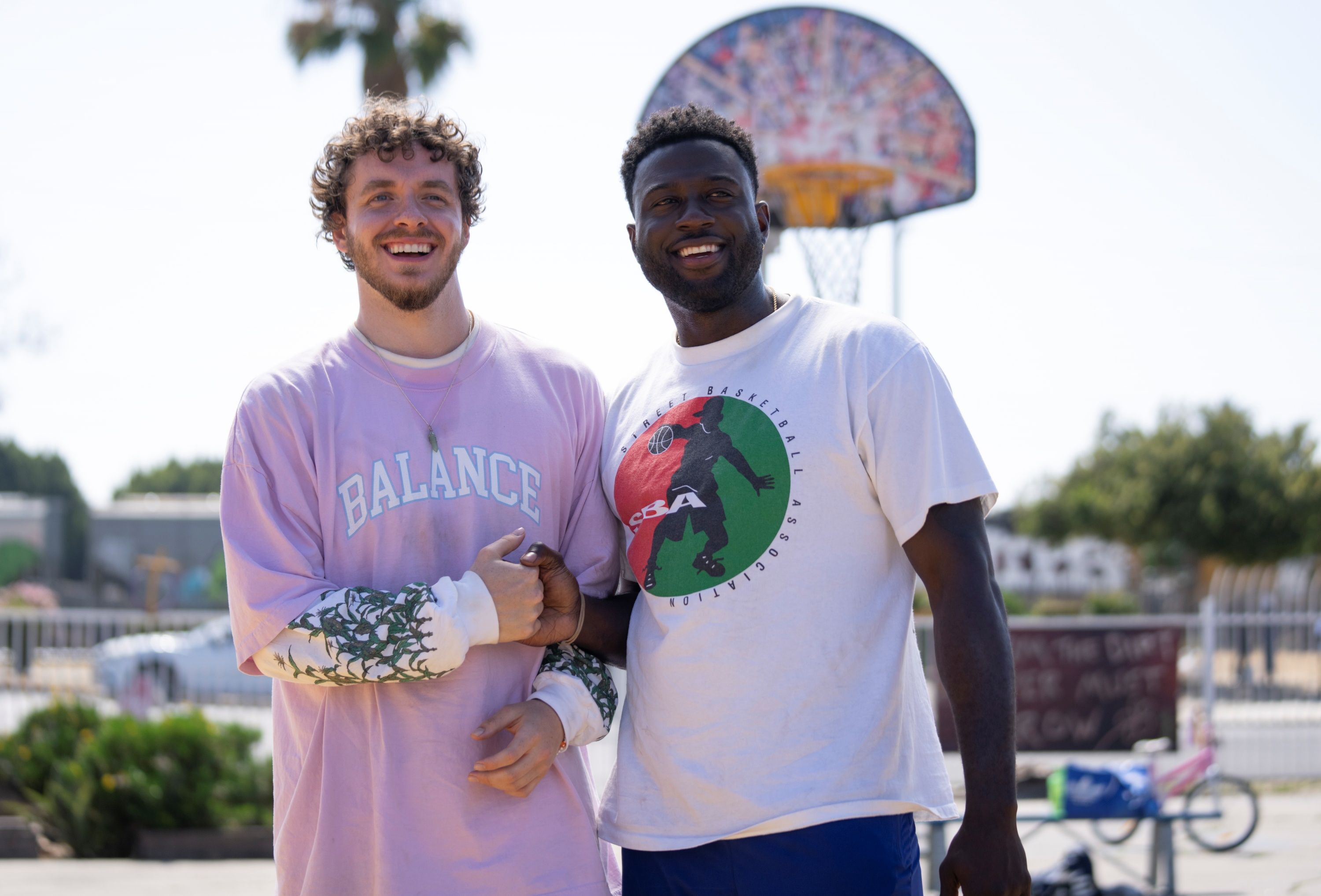 Jack Harlow as Jeremy and Sinqua Walls as Kamal in White Men Can't Jump