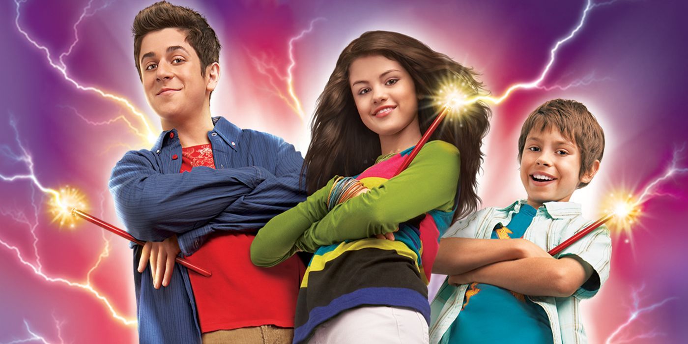 David Henrie, Selena Gomez, and Jake T. Austin as Justin, Alex, and Max in a promotional poster for Wizards of Waverly Place