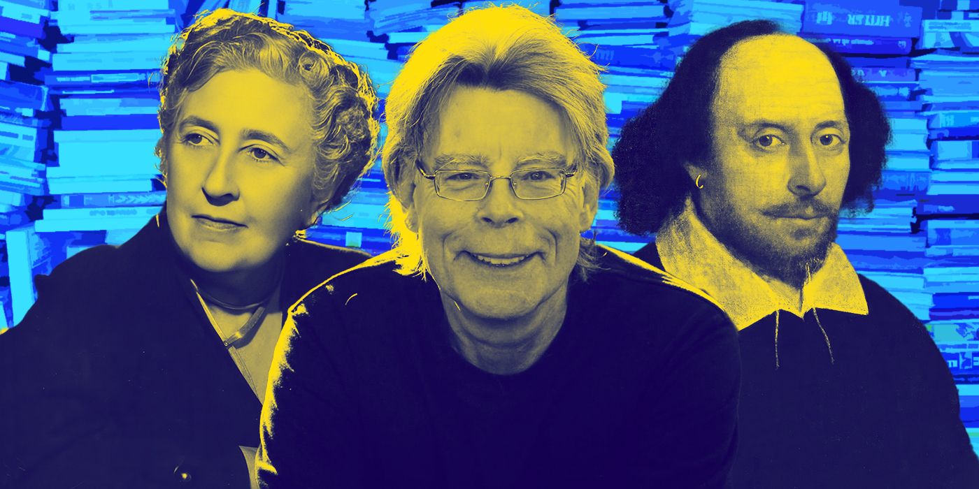 From L to R: Agatha Christie, Stephen King, and William Shakespeare