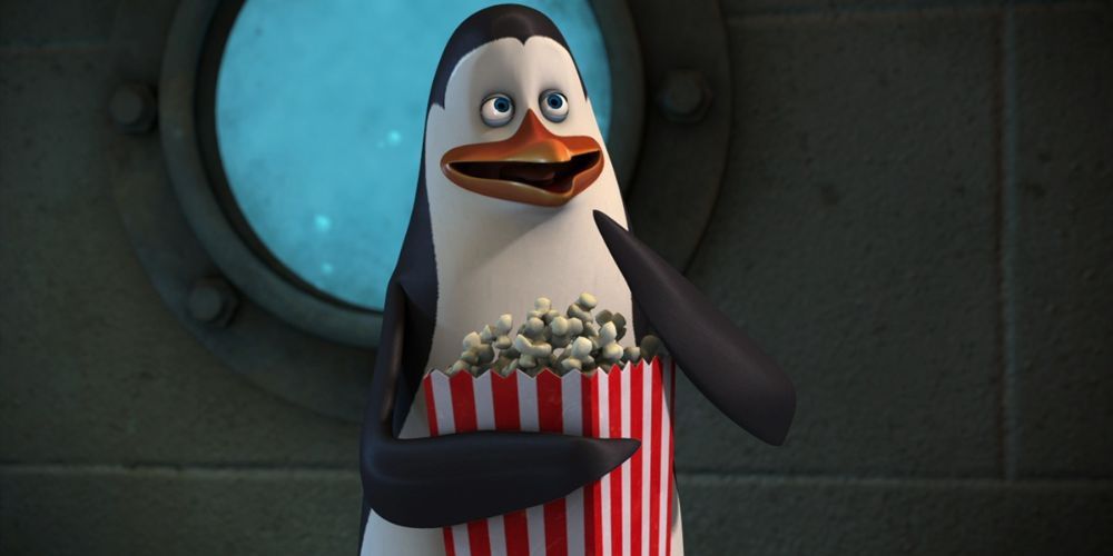 Kowalski with a bucket of popcorn