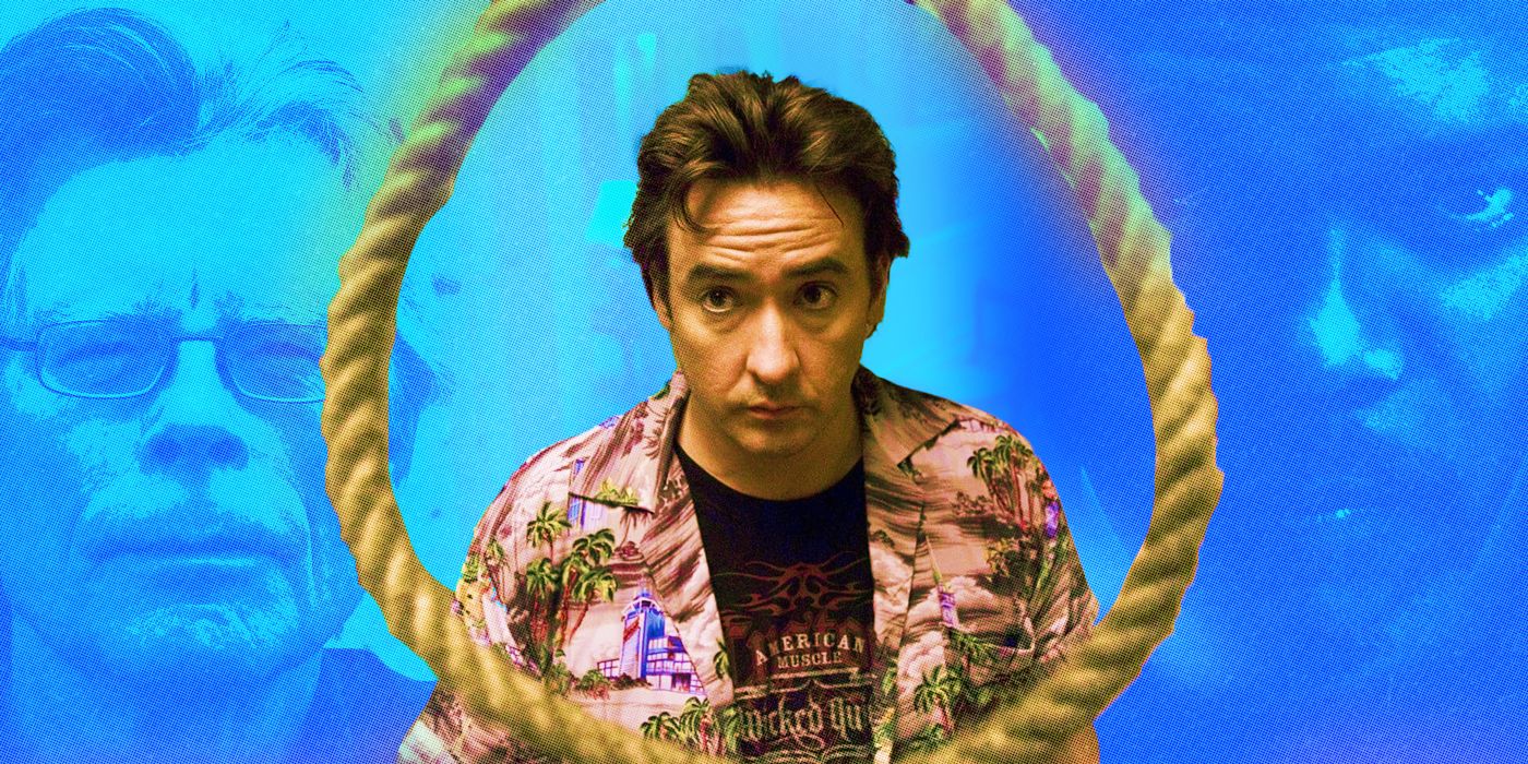 Custom image of John Cusack from 1408 against a blue background with Stephen King and Samuel L. Jackson