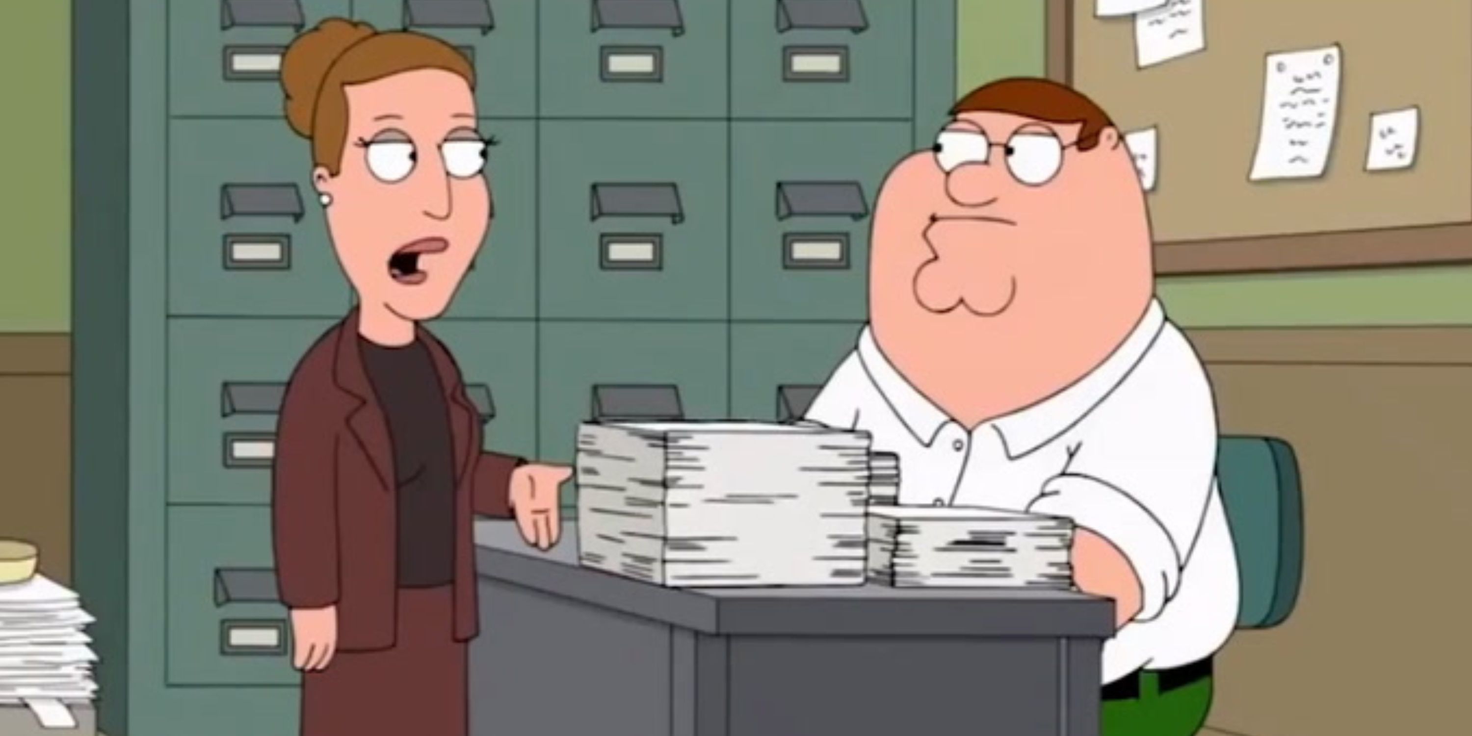 Angela and Peter are talking in Family Guy.