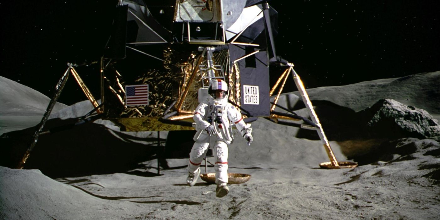 An astronaut lands on the moon in the IMAX version of Apollo 13. 