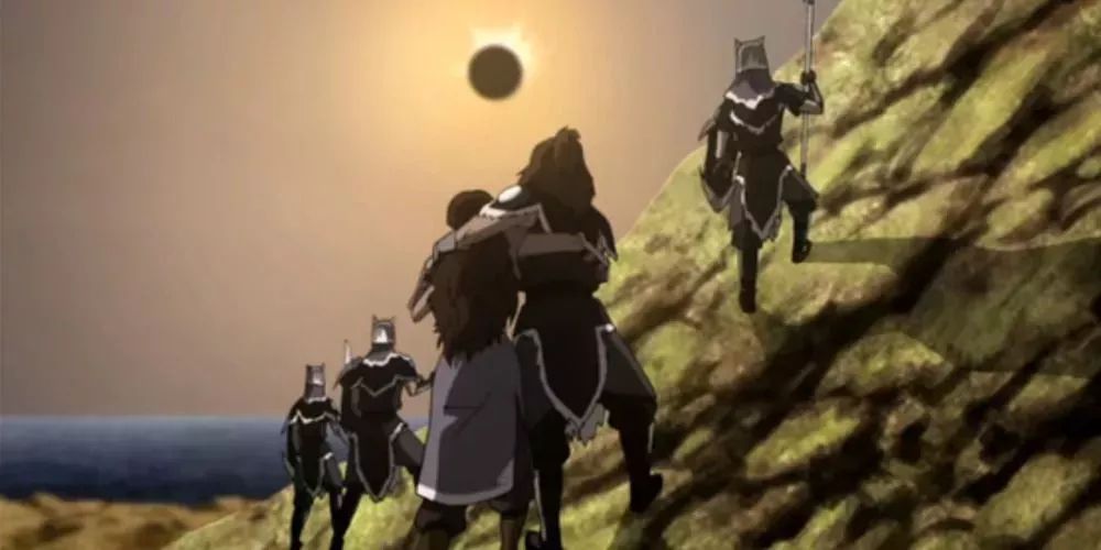 Water Tribe forces attack the Fire Nation during an eclipse