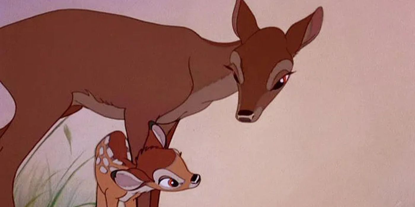 Bambi's mother looking at a young Bambi in 1942's Bambi