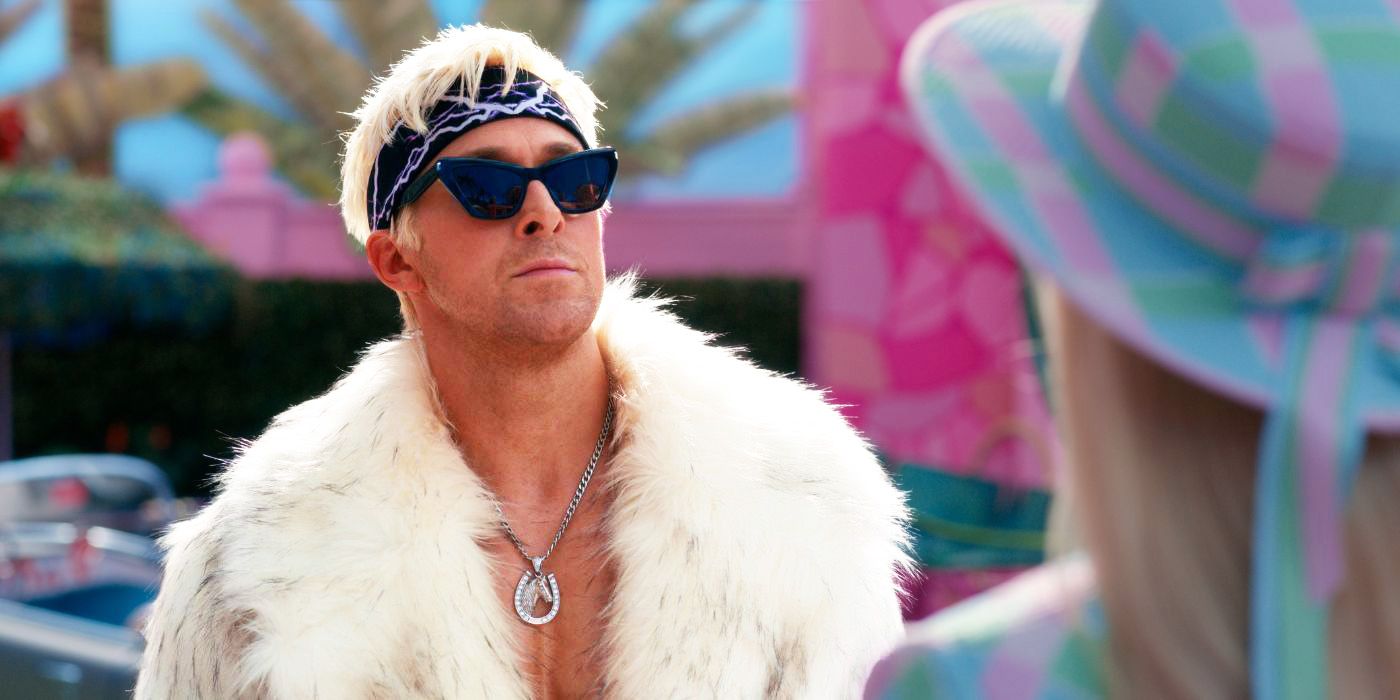 Ryan Gosling as Ken wearing shades and looking proud in Barbie.