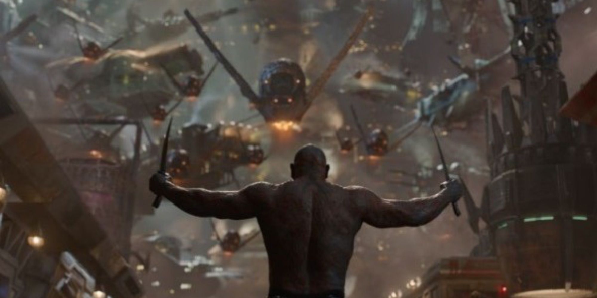 Drax facing Ronan's army in Guardians of the Galaxy