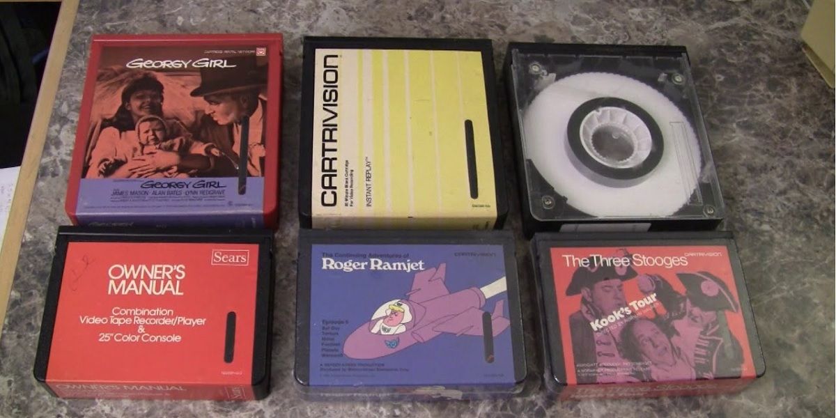 A few selections from Cartrivision's library on the format's 8-inch square cartridges