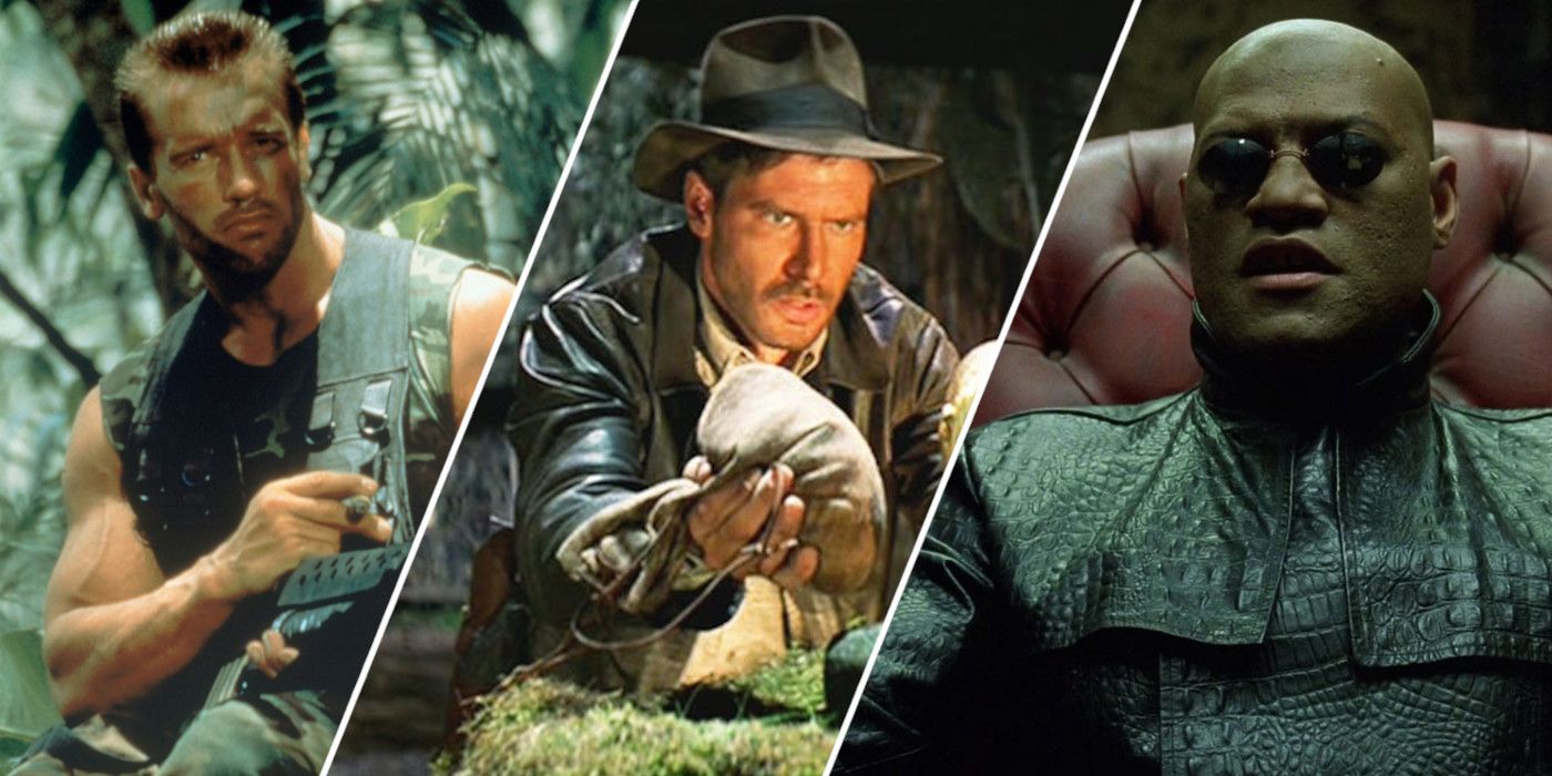 Characters from Predator, Indiana Jones and the Raiders of the Lost Ark, and The Matrix