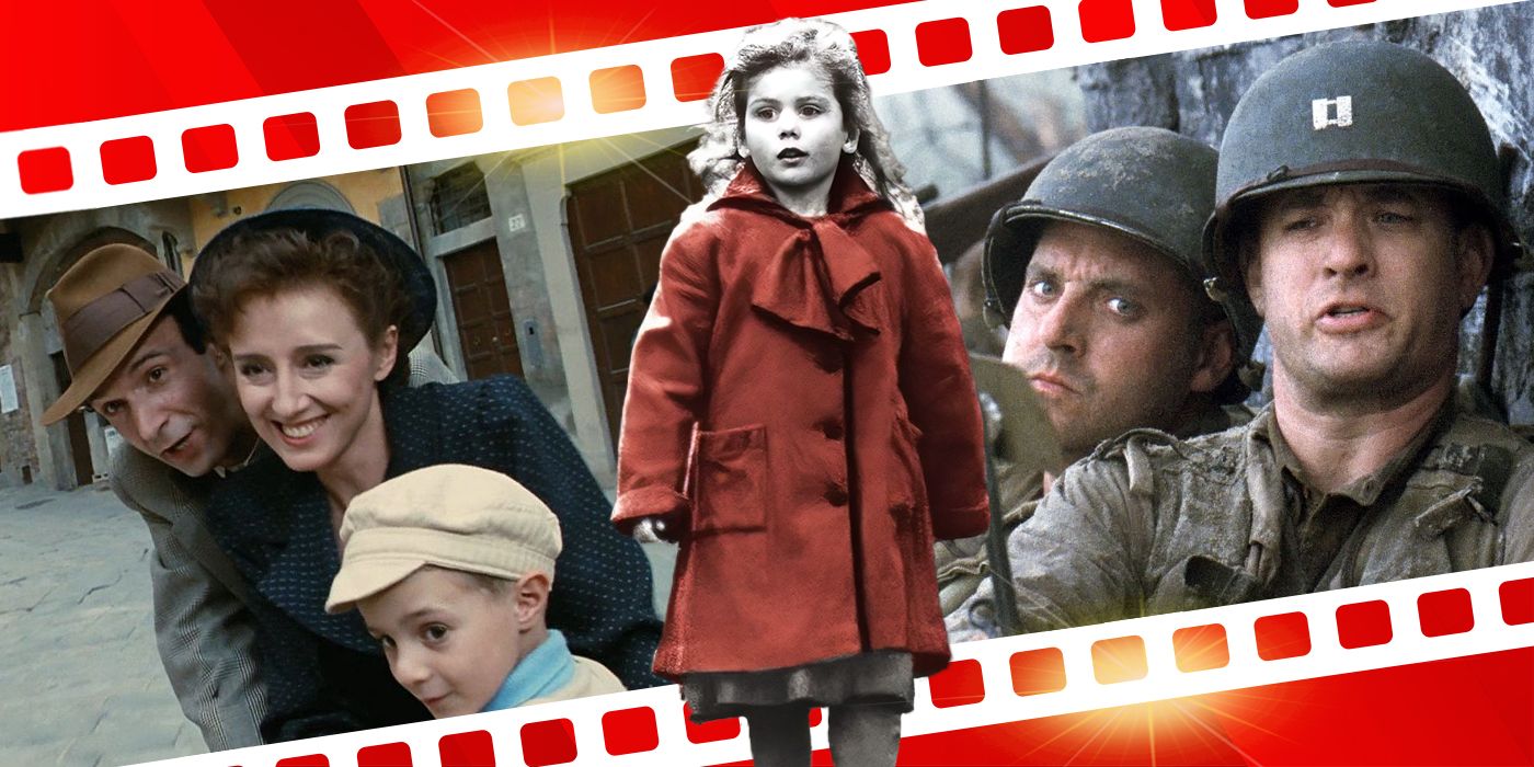Collage showing stills from It's A Wonderful Life, Schindler's List, and Saving Private Ryan