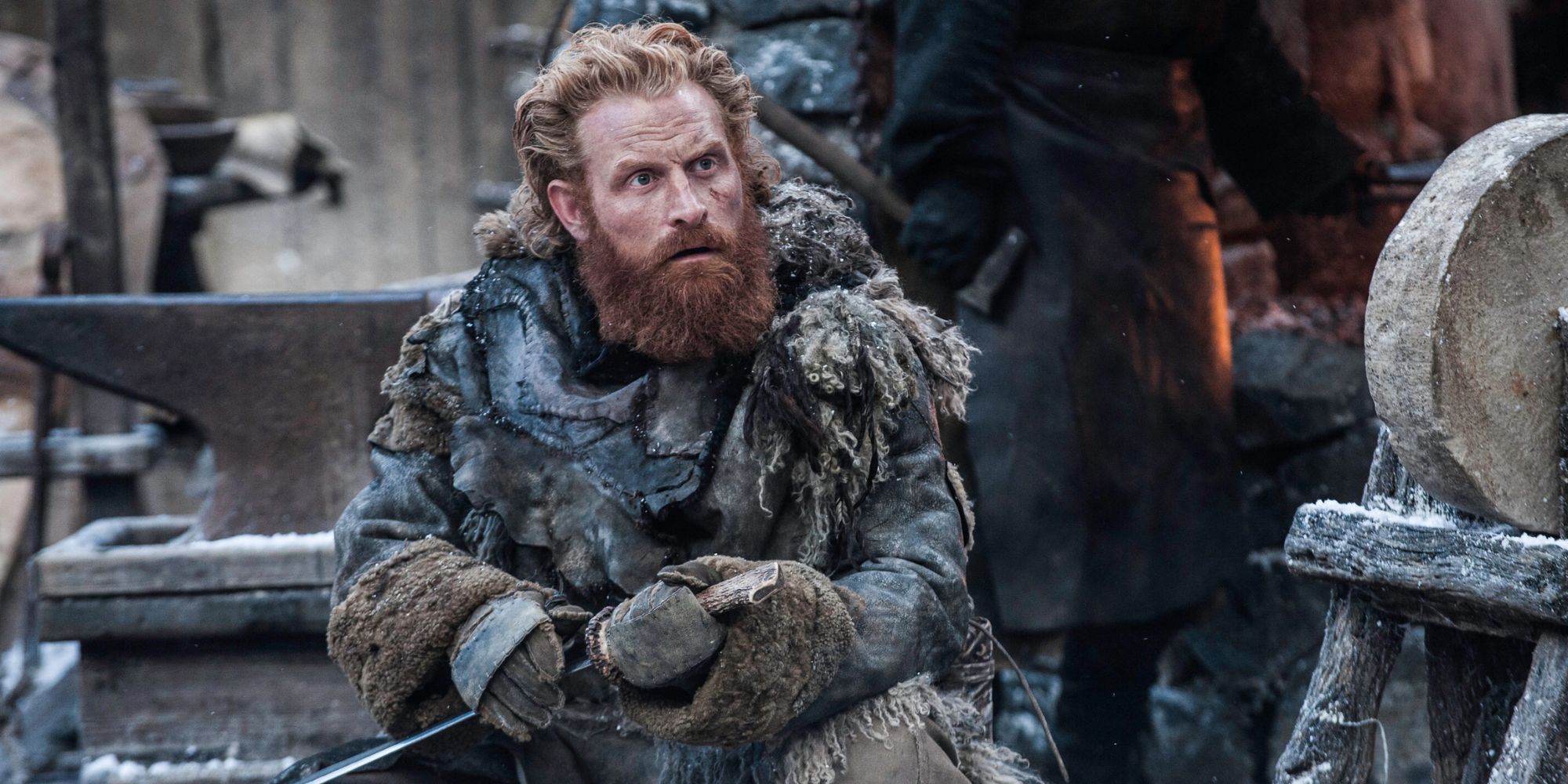 Kristofer Hivju as Tormund Giantsbane looking to his left with a surprised expression in Game of Thrones