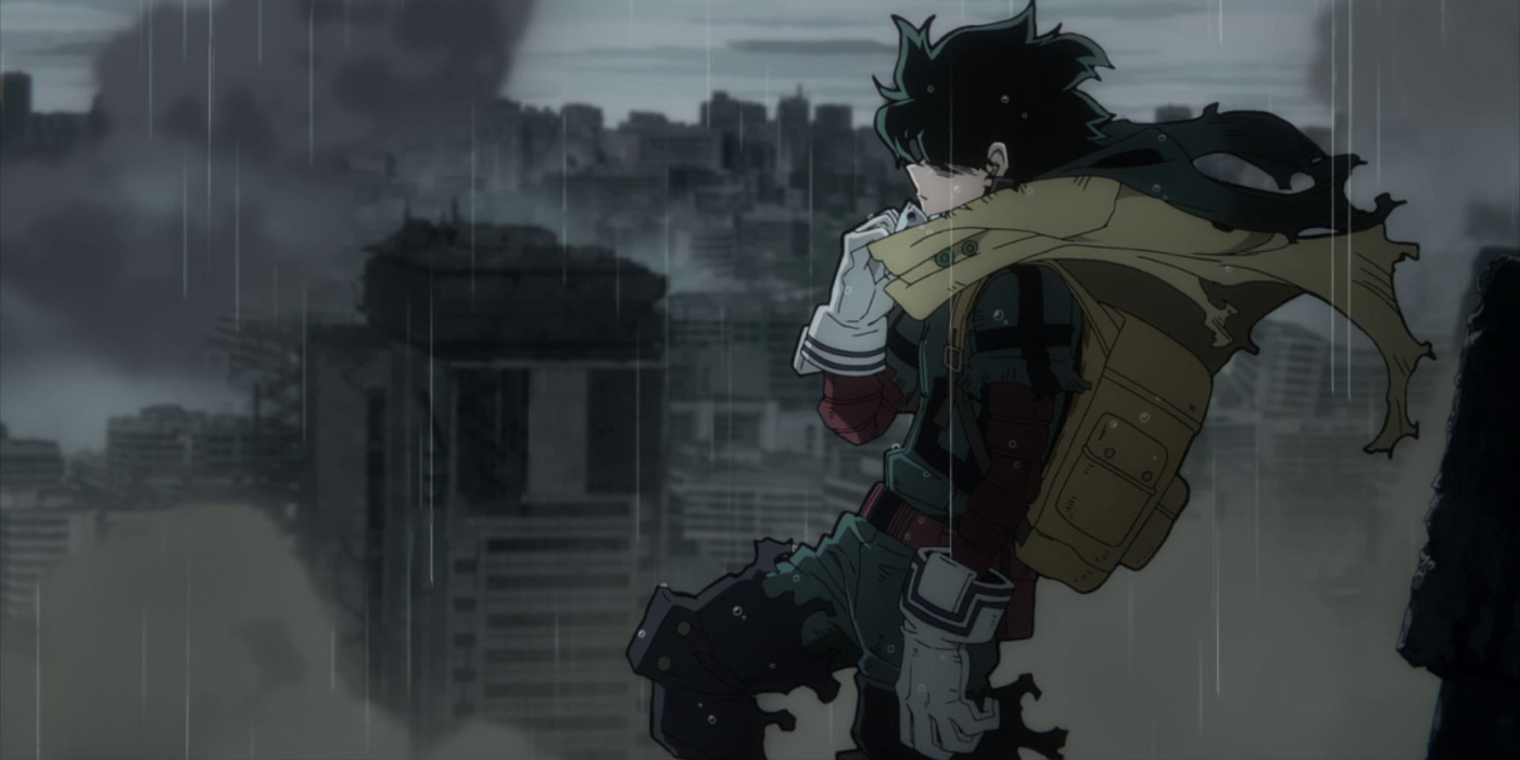 Deku regarde la ville détruite My Hero Academia 