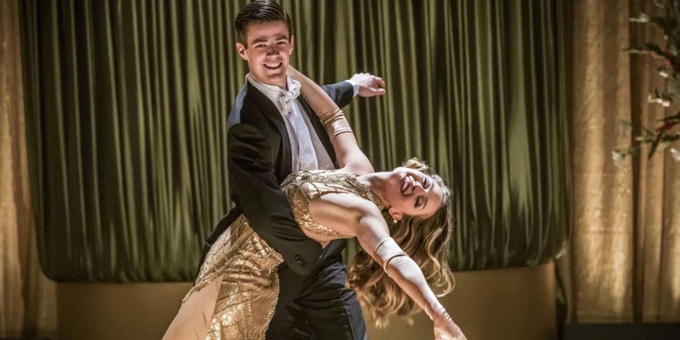 Grant Gustin as Barry Allen dancing with Melissa Benoist as Kara in The Flash musical episode, Duet.
