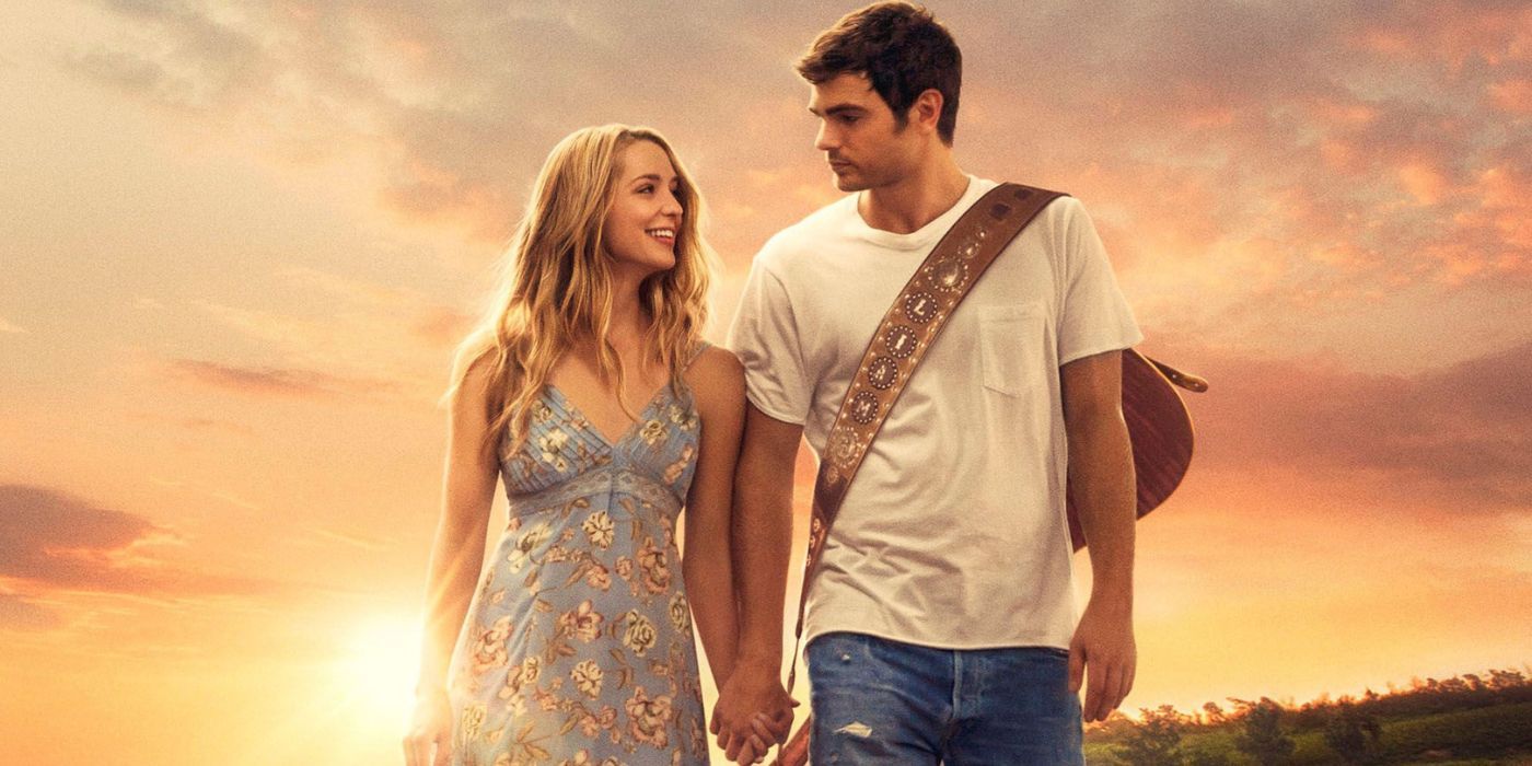 Jessica Rothe and Alex Roe holding hands on the poster for Forever My Girl