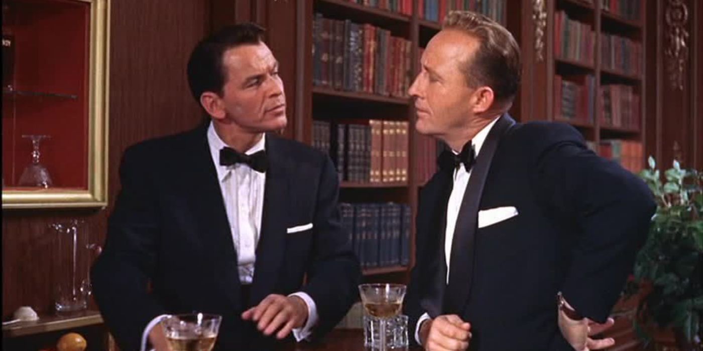 Frank Sinatra and Bing Crosby look at each other in 'High Society'