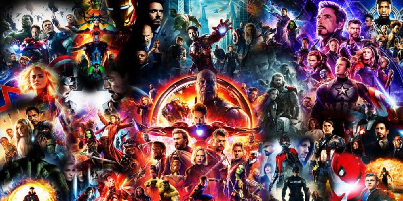 Posters for all the movies of the MCU blended together