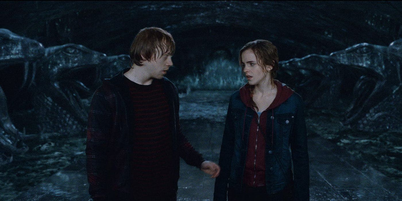 Ron and Hermione, played by Rupert Grint and Emma Watson, in the Chamber of Secrets in 'Harry Potter and the Deathly Hallows: Part 2.'