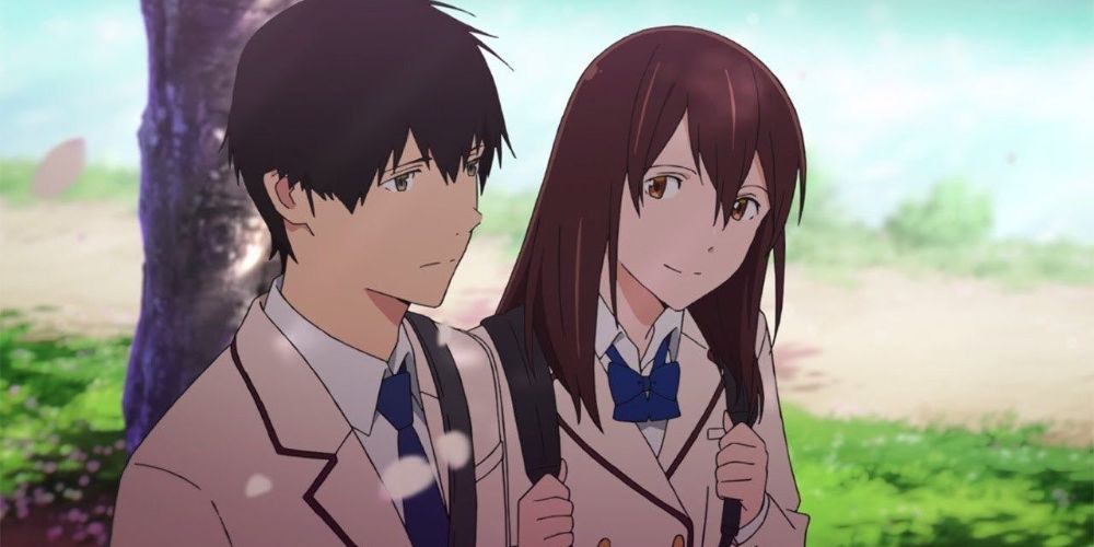Sakura and Haruki talking together outside of school 