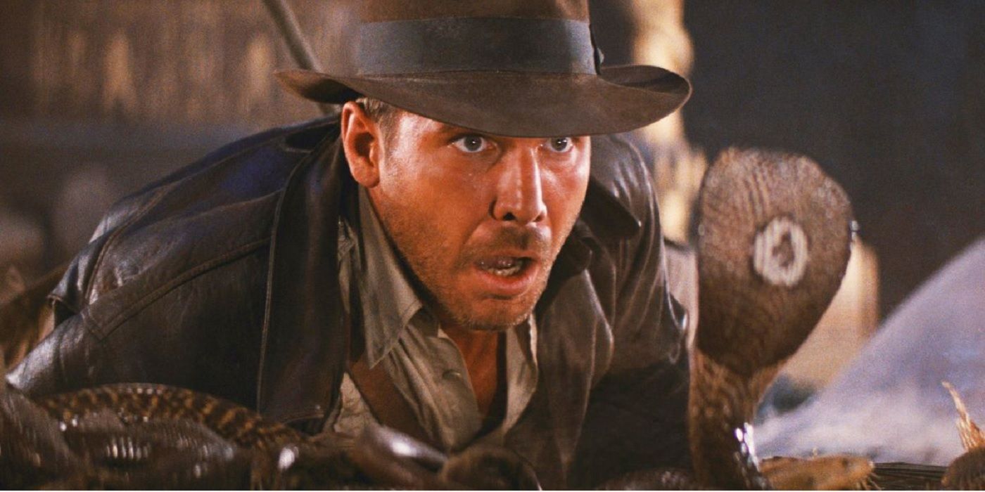 Indiana Jones (Harrison Ford) comes face-to-face with a deadly cobra in 'Raiders of the Lost Ark'