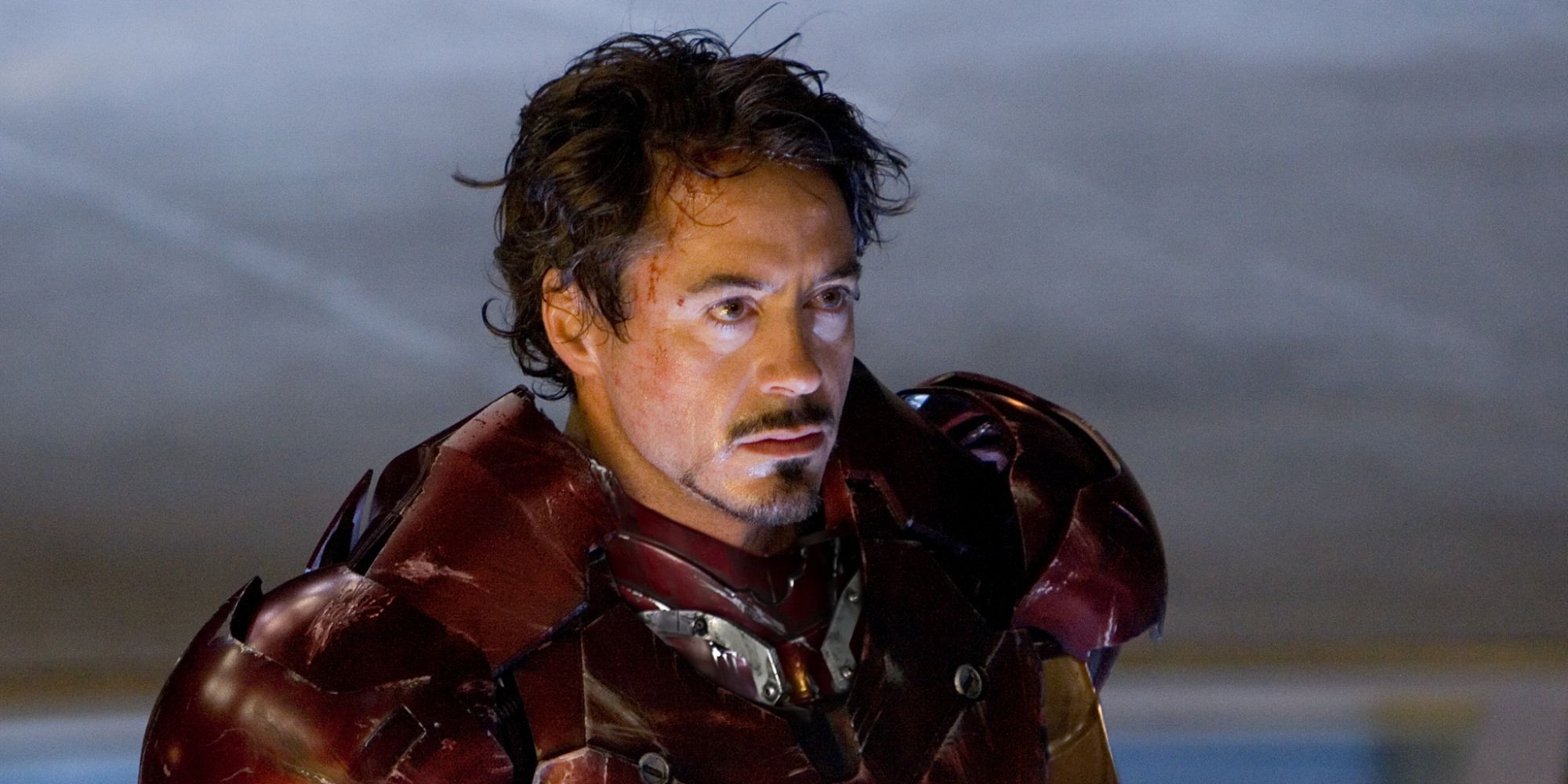 Robert Downey Jr. as Iron Man without his helmet in ‘Iron Man’