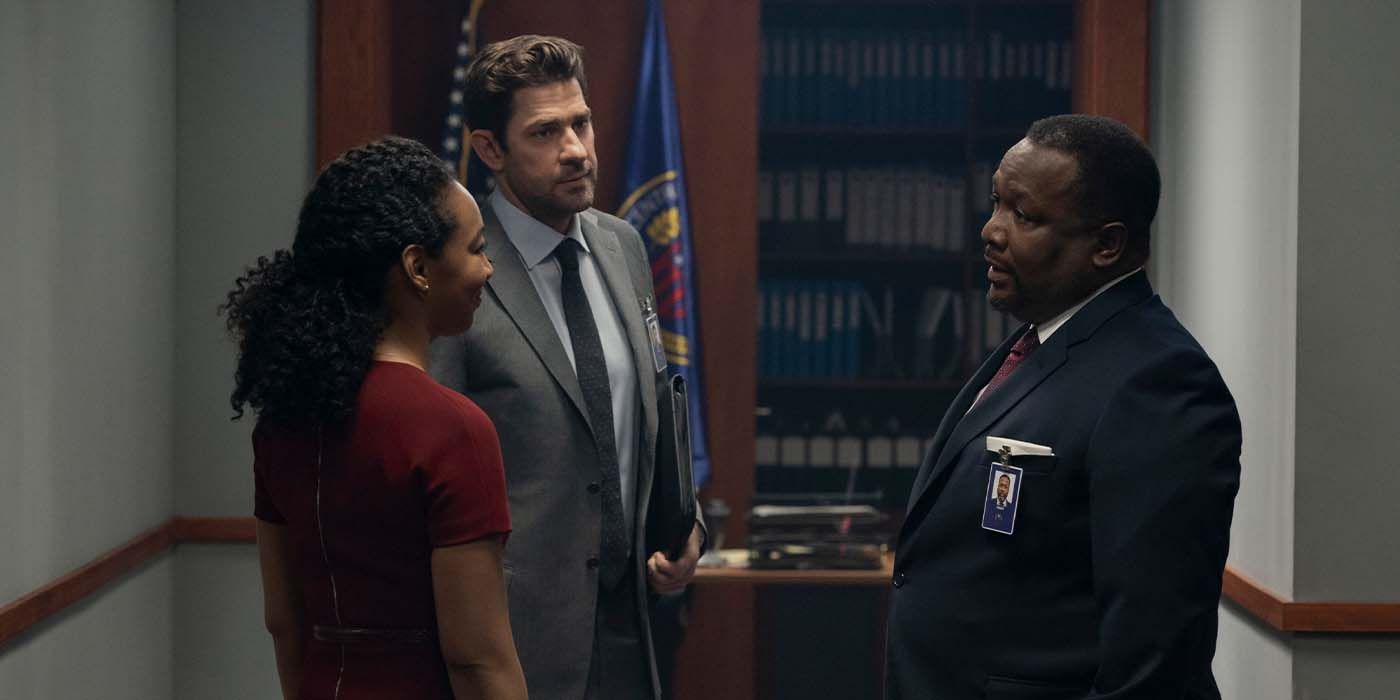 Betty Gabriel, John Krasinski & Wendell Pierce in a scene from Jack Ryan Season 4 