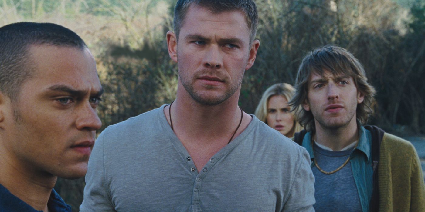 Jesse Williams, Chris Hemsworth, Fran Kranz and Anna Hutchison in The Cabin in the Woods