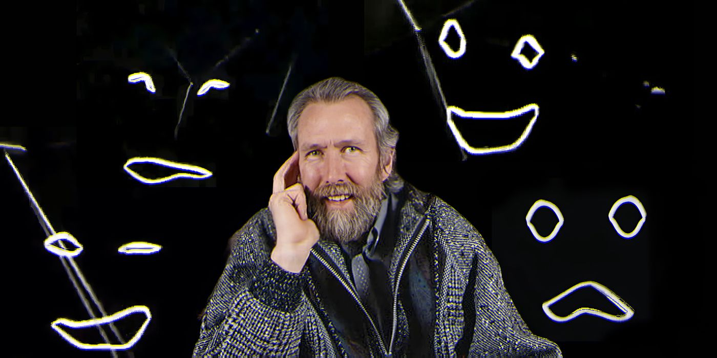 Jim Henson in front of a bunch of pictures of Limbo