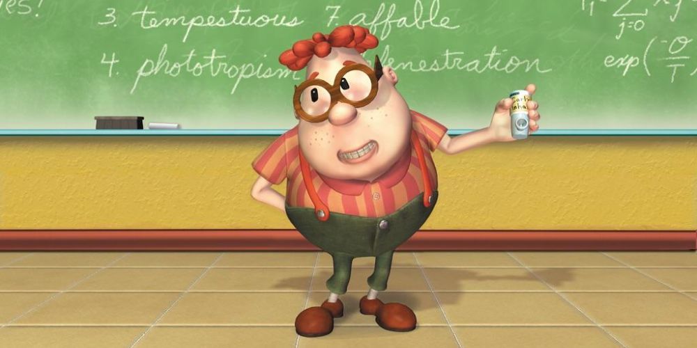 Carl Wheezer shows off his inhaler for show and tell