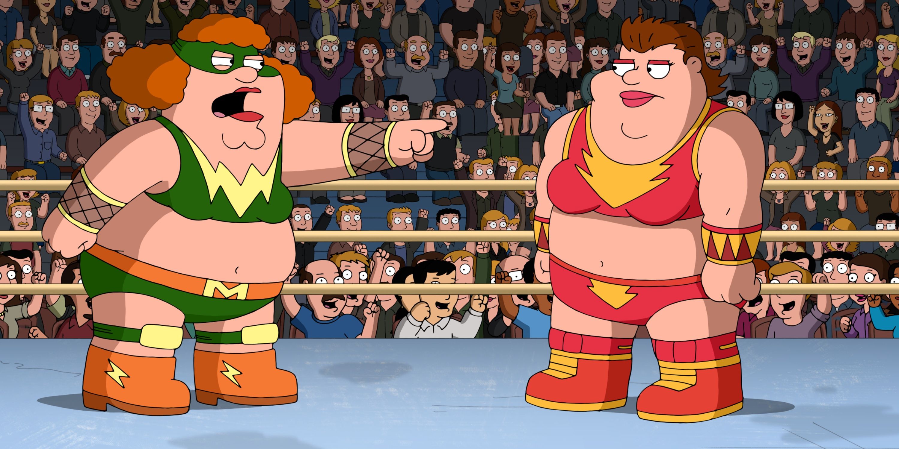 Karen and Peter Griffin fight each other in Family Guy