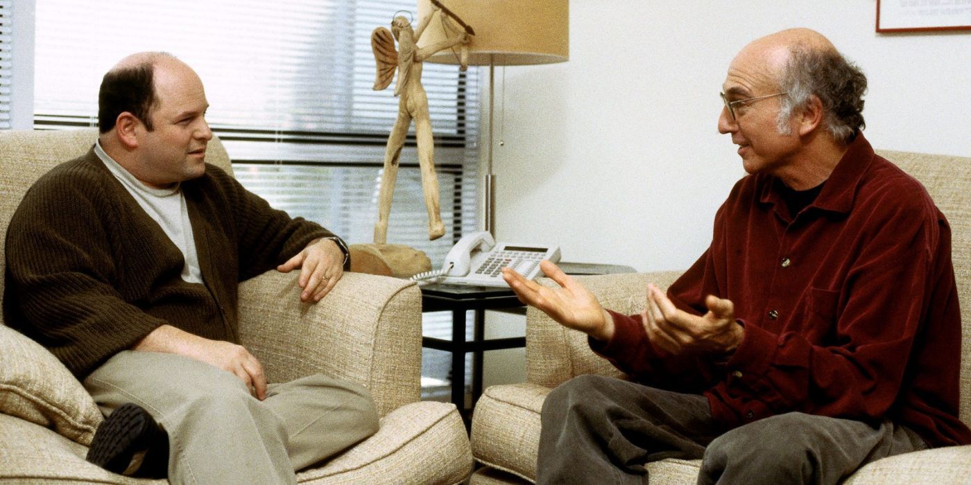 Larry David speaking with Jason Alexander in Curb Your Enthusiasm