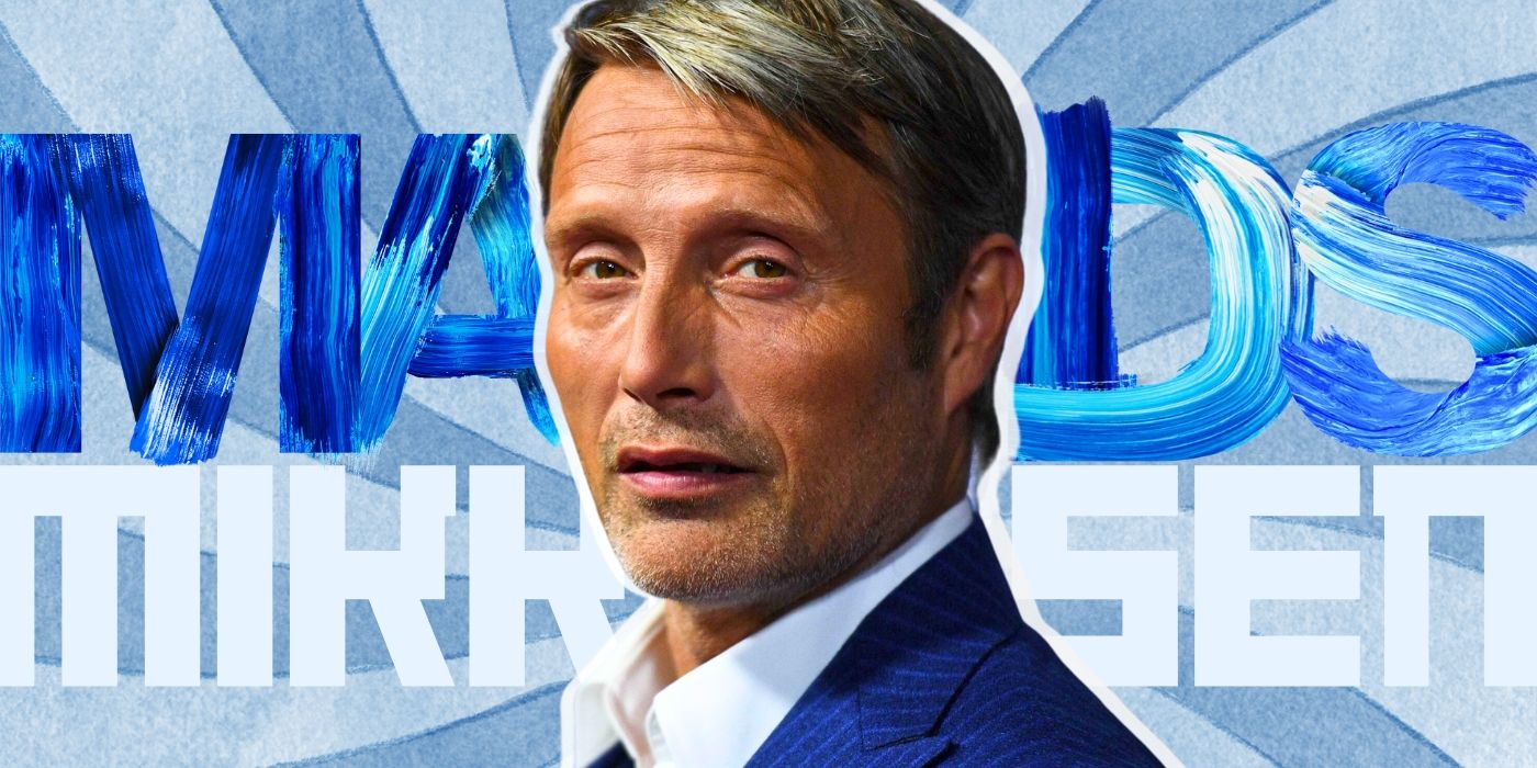 Custom image of Mads Mikkelsen in a suit against a blue background with his name written behind him