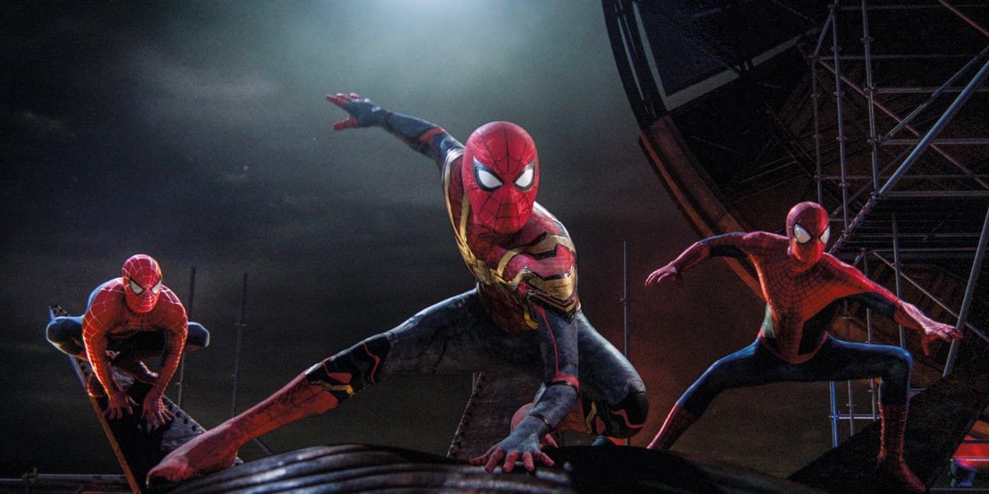 Spider-Man: No Way Home Tobey Maguire Tom Holland Andrew Garfield all making Spider-Man poses