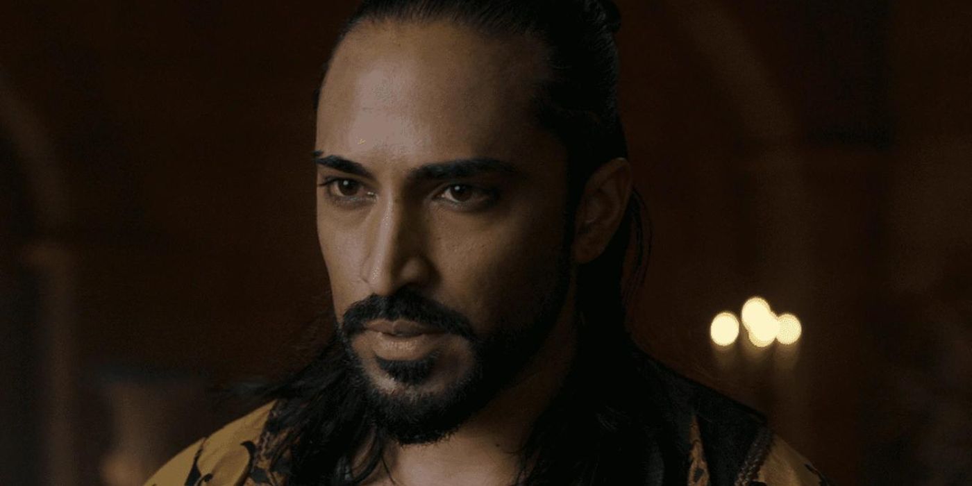 Mahesh Jadu staring menacingly as Vilgefortz in The Witcher Season 3