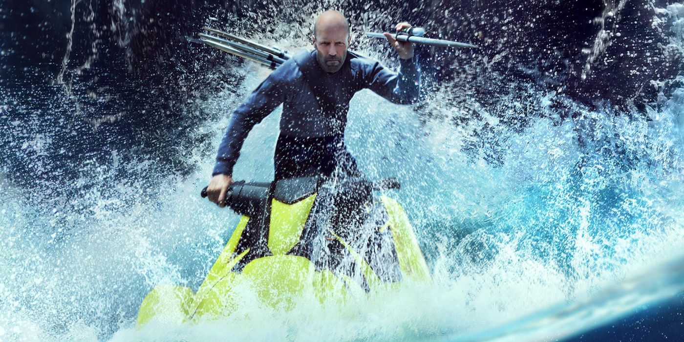 Jason Statham as Jones Taylor riding a jetski in Meg 2: The Trench