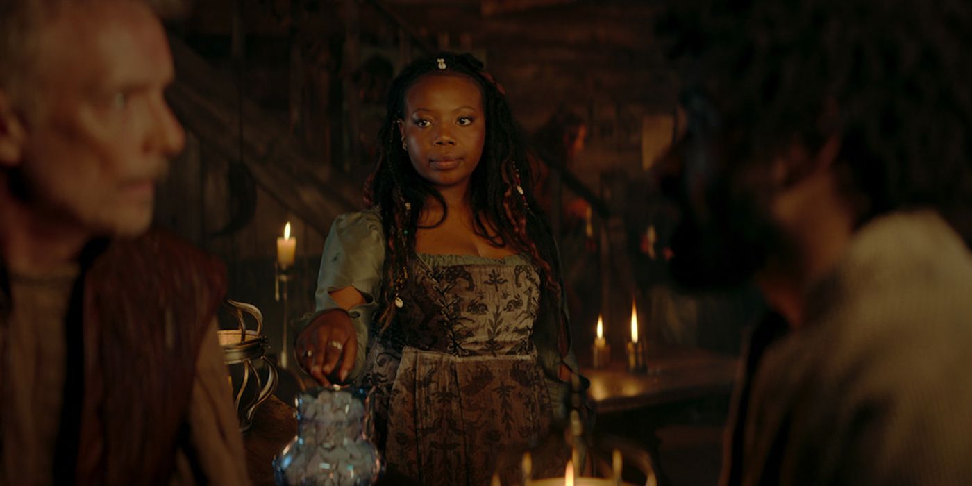 Mimî M Khayisa como Fringilla Vigo en una tienda de campaña en The Witcher