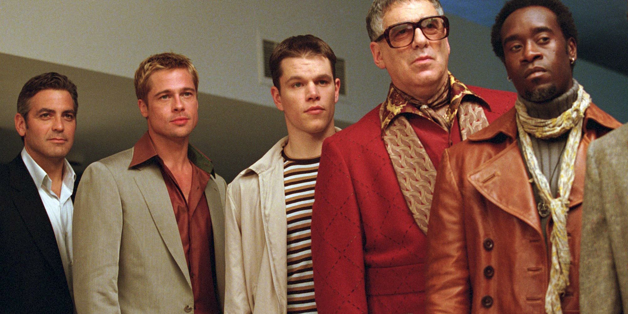 A crew of criminals stand together as they plot a casino heist in 'Ocean's Eleven'.