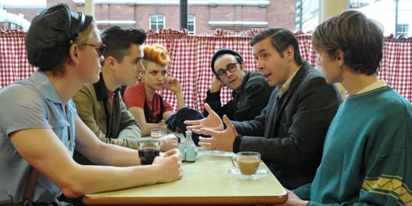 Paddy Considine as Day talks to a group of gays and lesbians who support miners' pride.