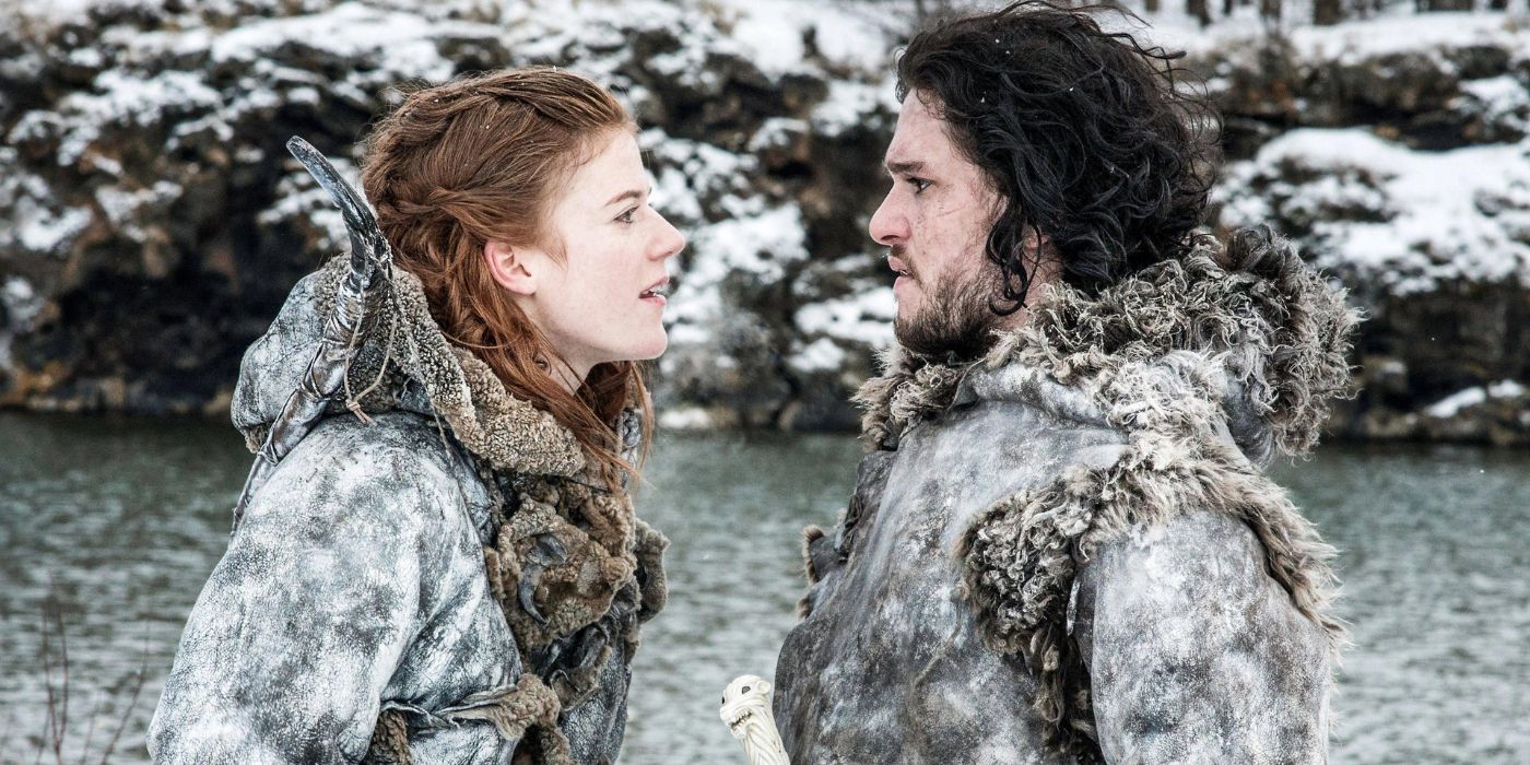 Rose Leslie and Kit Harington as Ygritte and Jon Snow in Game of Thrones