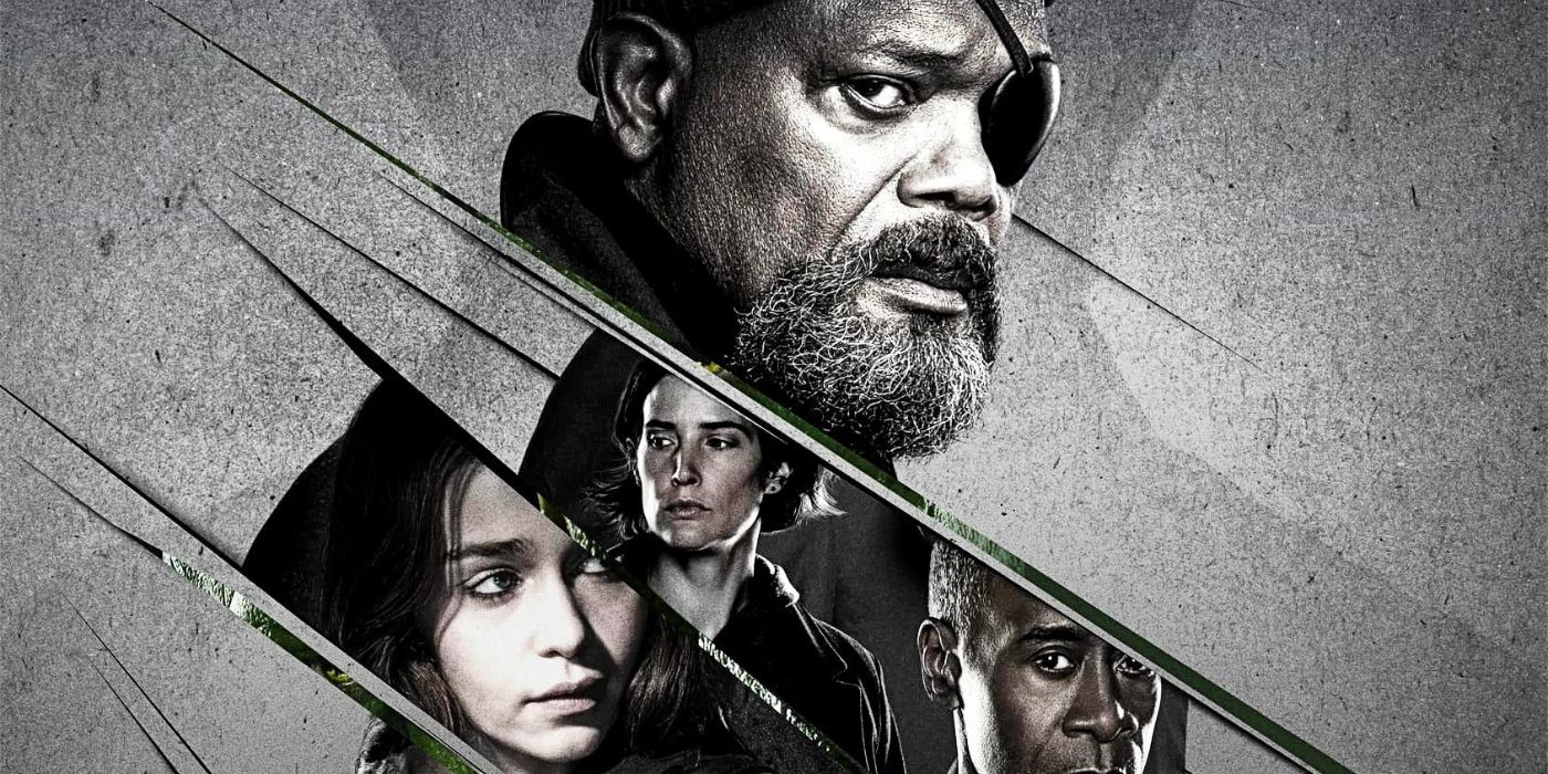 Samuel L. Jackson as Nick Fury, Cobie Smulders as Maria Hill, Emilia Clarke as G'iah, and Don Cheadle as Rhodey