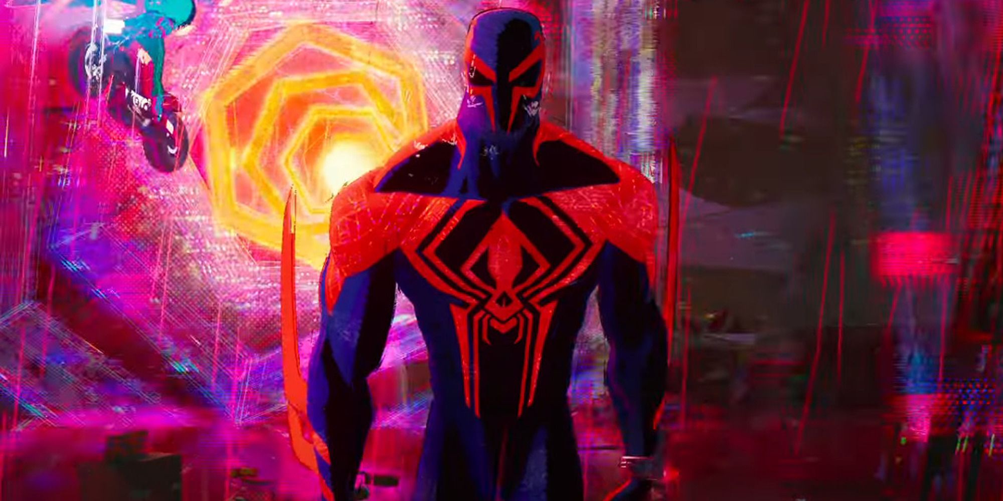 Spider-Man 2099 in 'Across the Spider-Verse' walking toward the camera