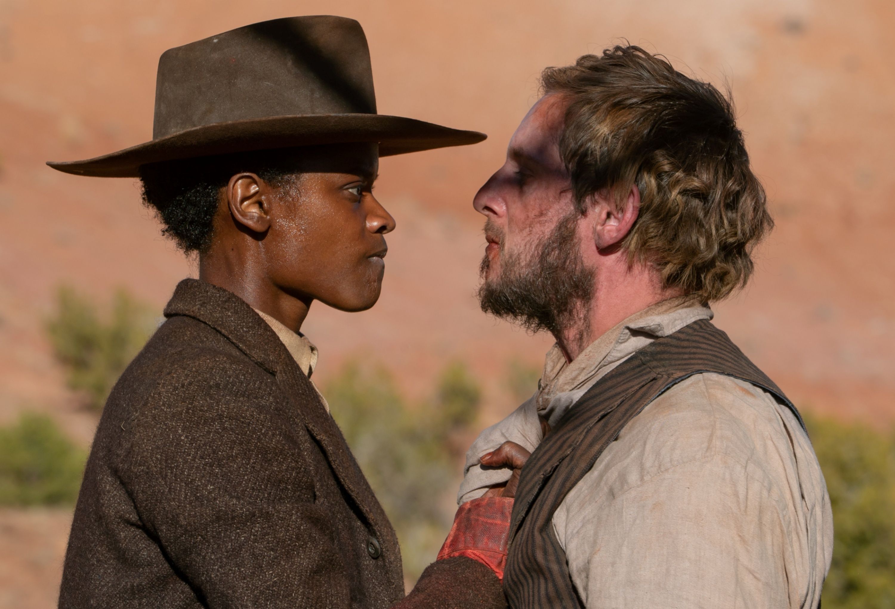 Letitia Wright as Moses “Mo” Washington and Jamie Bell as Tommy Walsh in Surrounded