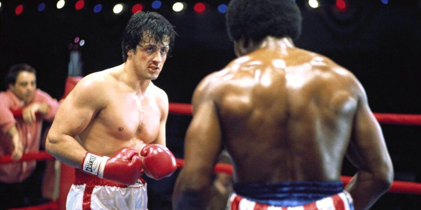 Sylvester Stallone in the ring fighting Apollo Creed in Rocky (1976)