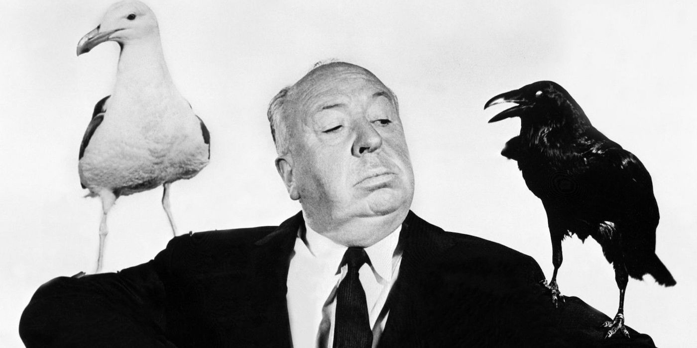 Imagen promocional de Alfred Hitchcock para Los pájaros