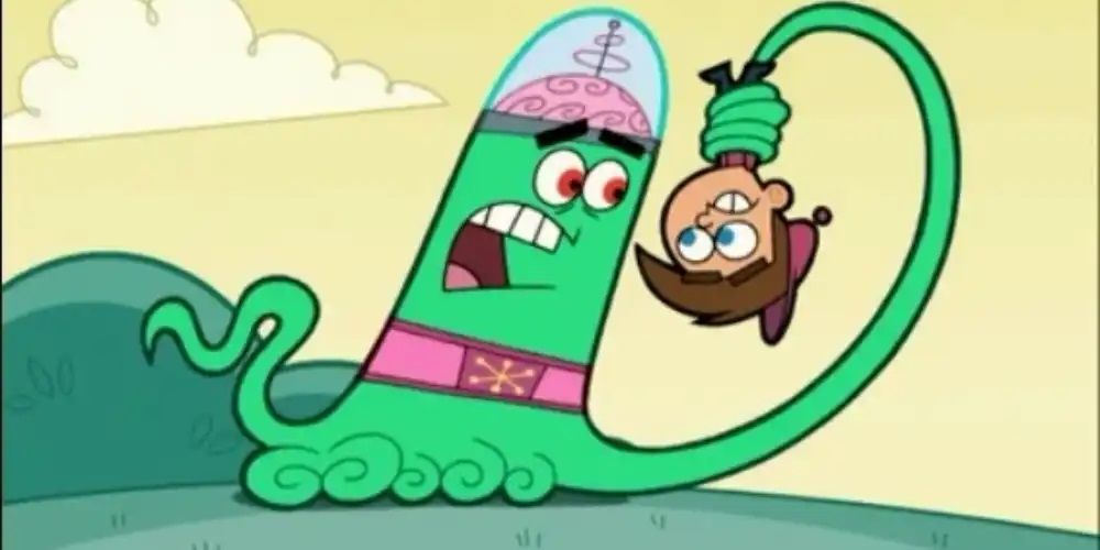 Mark Chang holds Timmy Turner upside down