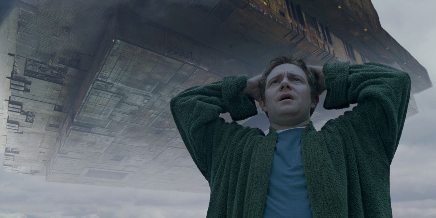 Martin Freeman as Arthur Dent in The Hitchhiker's Guide to the Galaxy 