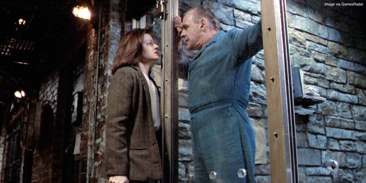 Jodie Foster and Anthony Hopkins as Clarice Starling and Hannibal Lecter in The Silence of the Lambs