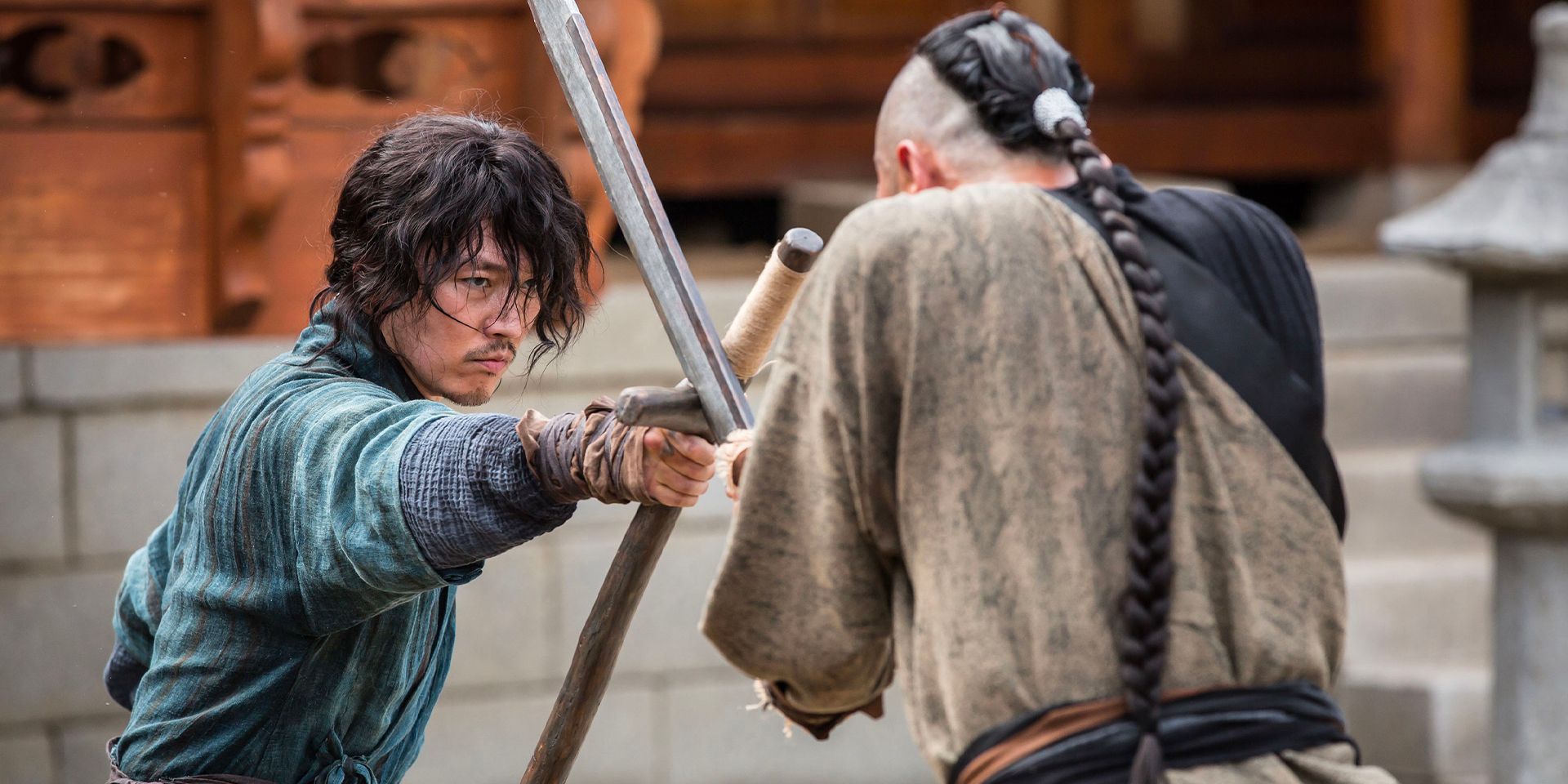 A near-blind swordsman duels with an enemy in &lsquo;The Swordsman&rsquo;.